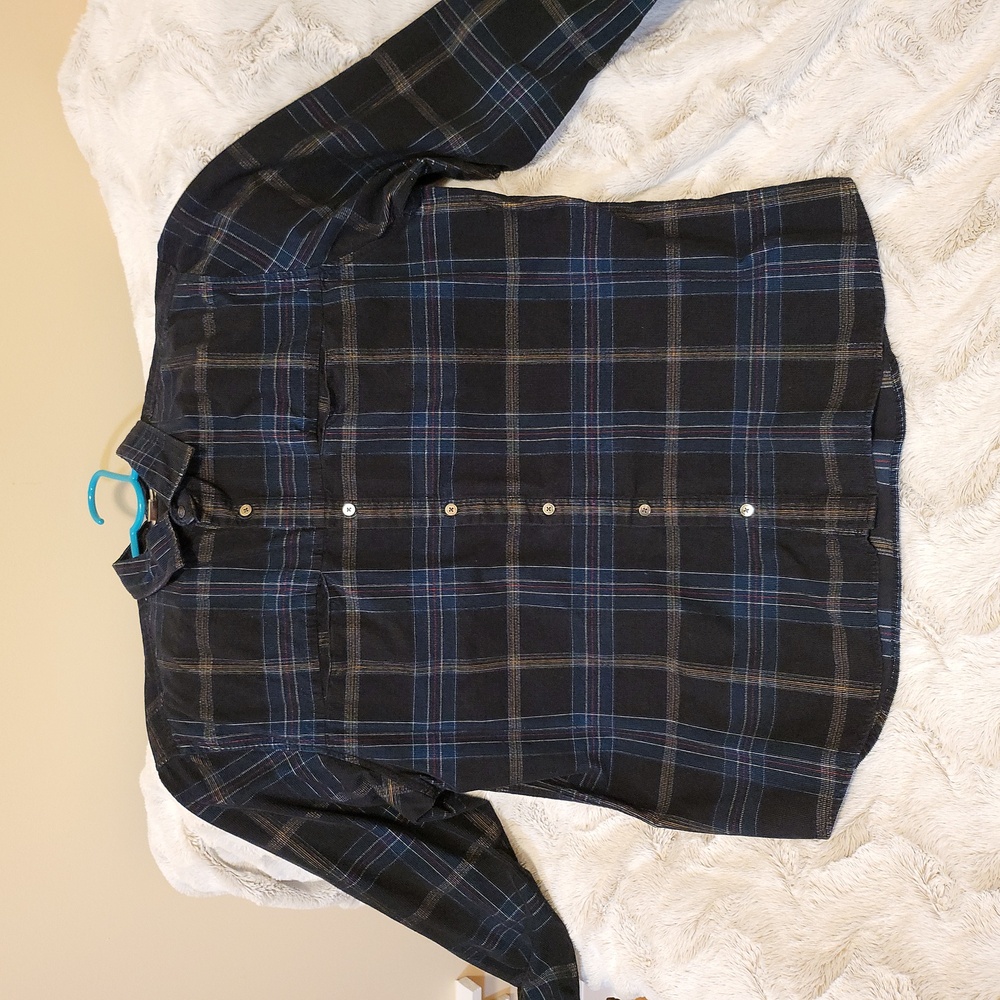 Corduroy Button Down shirt black multi-color stripes